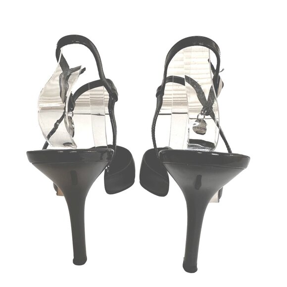 BEBE Women Italian Leather Stiletto Heels Strap Charm Party Club Shoes 9M - Picture 3 of 7